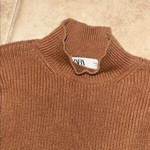 Zara Tan Ribbed Knit Top